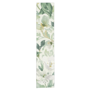 Botanical Green Watercolor Floral Leaves Nature Short Table Runner