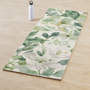 Botanical Green Watercolor Floral Leaves Nature Yoga Mat