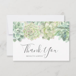 Botanical Green Watercolor Succulents Wedding Thank You Card