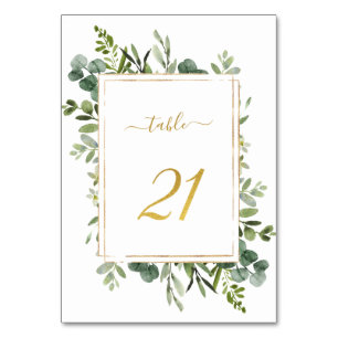 Botanical Green Wedding Gold Glitter Number 21,  Table Number