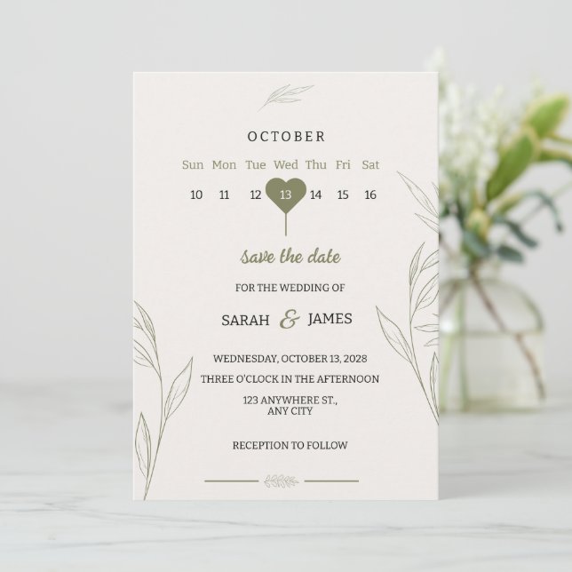 Botanical Green Wedding Invitation (Standing Front)