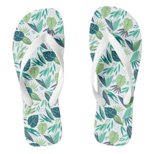 Botanical Green & White Leafs Pattern Jandals
