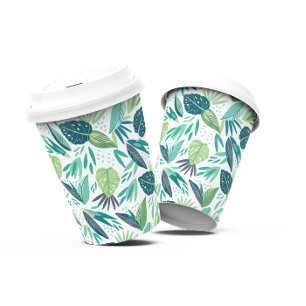 Botanical Green & White Leafs Pattern Paper Cups