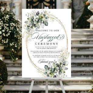 Botanical Green White Unplugged Ceremony Wedding Poster