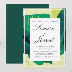 Botanical Green Yellow Organic Collage Wedding Invitation