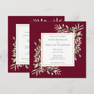 Botanical Greenery All In One Burgundy Wedding Invitation