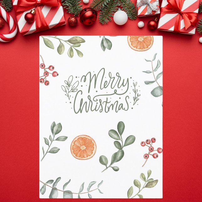 Botanical Greenery and Orange Christmas Holiday Postcard (Creator Uploaded)