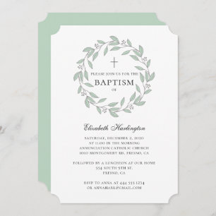 Botanical greenery baptism. Simple mint wreath Invitation