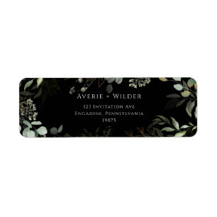 Botanical Greenery Black Gold Return Address Label