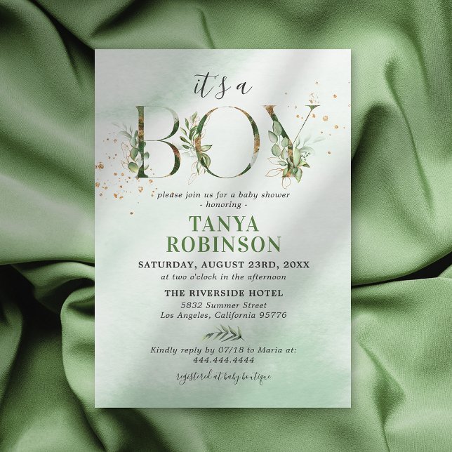 Botanical Greenery Boy Baby Shower Invitation (Creator Uploaded)