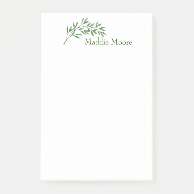 Botanical Greenery Branch Name Inscribed Post-it Notes (Front)