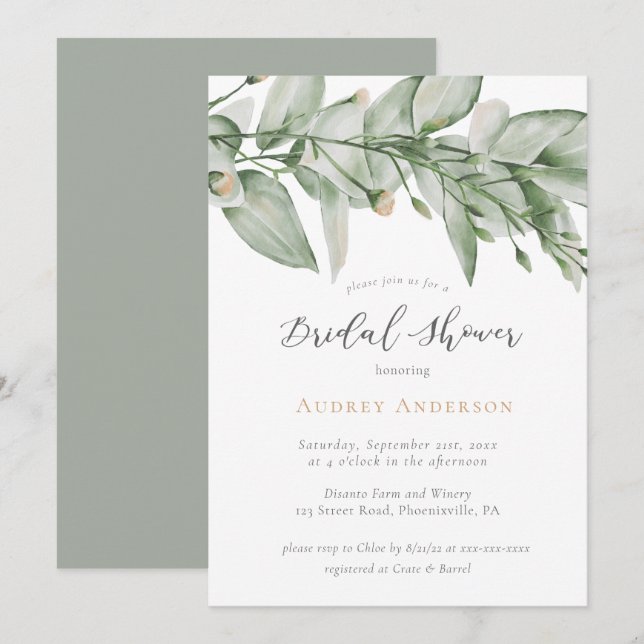 Botanical Greenery Bridal Shower Invitation (Front/Back)