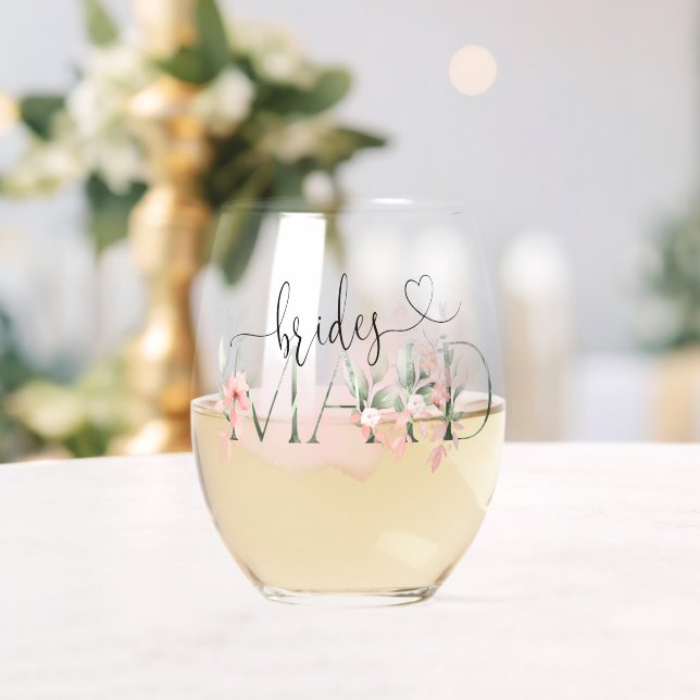 Botanical Greenery Bridesmaid Stemless Wine Glass (Insitu (Wedding))