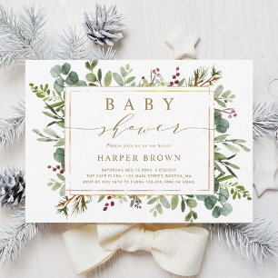 Botanical Greenery Christmas Baby Shower Invitation