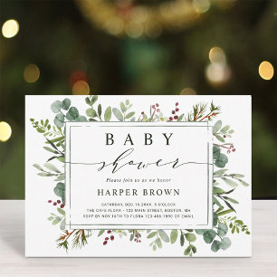 Botanical Greenery Christmas Baby Shower Invitation