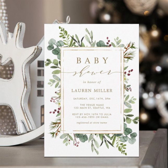 Botanical Greenery Christmas Baby Shower Invitation (Creator Uploaded)