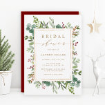 Botanical Greenery Christmas Bridal Shower Invitation<br><div class="desc">This bridal shower invitation features painted watercolor eucalyptus,  green leaves,  red berries,  pine branches,  and a faux gold rectangular frame with stylish calligraphy. For more advanced customisation of this design,  please click the "Customise further" link. Matching items are also available.</div>