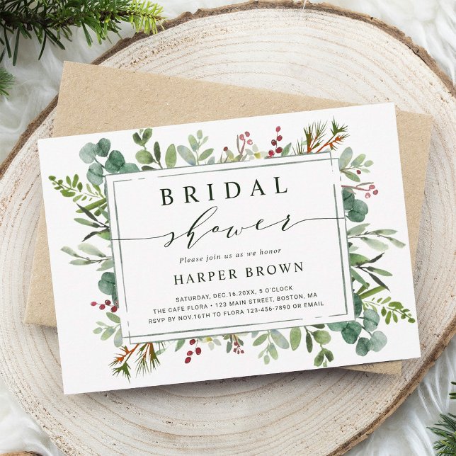 Botanical Greenery Christmas Bridal Shower Invitation (Creator Uploaded)