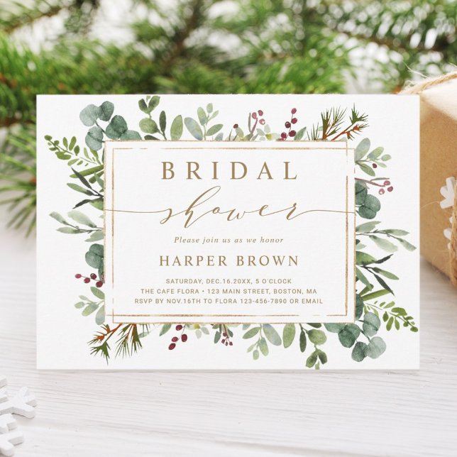 Botanical Greenery Christmas Bridal Shower  Invitation (Creator Uploaded)