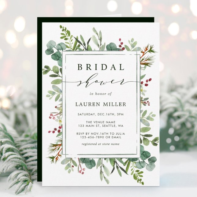 Botanical Greenery Christmas Bridal Shower Invitation (Creator Uploaded)
