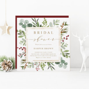 Botanical Greenery Christmas Bridal Shower Square Invitation