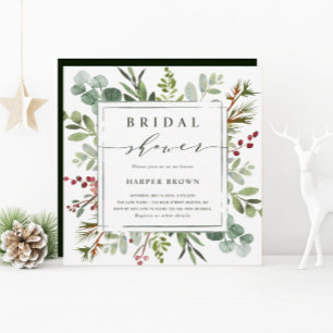 Botanical Greenery Christmas Bridal Shower Square Invitation
