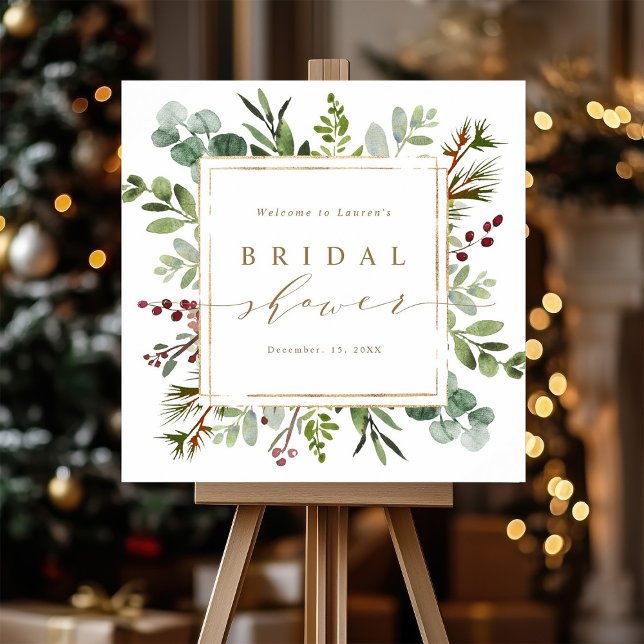 Botanical Greenery Christmas Bridal Shower Welcome Poster (Creator Uploaded)