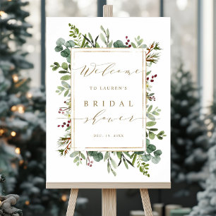 Botanical Greenery Christmas Bridal Shower Welcome Poster