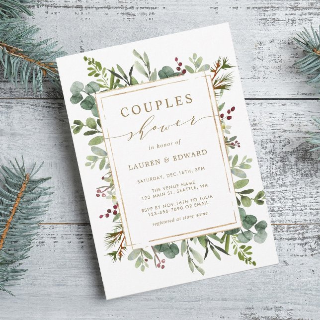 Botanical Greenery Christmas Couples Shower Invitation (Creator Uploaded)