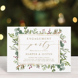 Botanical Greenery Christmas Engagement Party Invitation