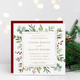 Botanical Greenery Christmas Gold Wedding Square Invitation