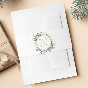 Botanical Greenery Christmas Holiday Gold Wedding  Invitation Belly Band