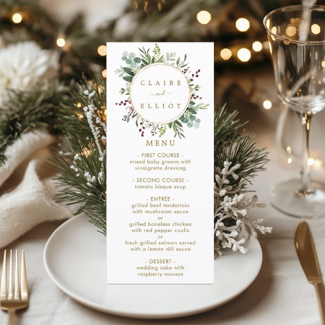 Botanical Greenery Christmas Holiday Gold Wedding Menu (Creator Uploaded)