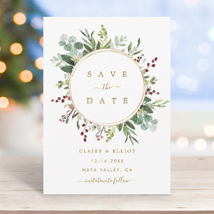 Botanical Greenery Christmas Holiday Gold Wedding Save The Date