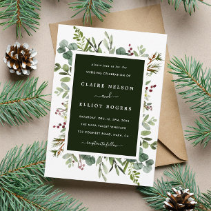 Botanical Greenery Christmas Holiday Green Wedding Invitation