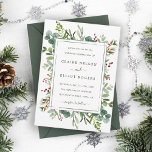 Botanical Greenery Christmas Holiday Green Wedding Invitation<br><div class="desc">This Christmas wedding invitation features painted watercolor red berries,  pine branches,  eucalyptus,  green leaves,  and a green rectangular frame with a green background on the back. For more advanced customisation of this design,  please click the "Customise further" link. Matching items are also available.</div>