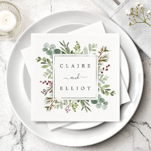 Botanical Greenery Christmas Holiday Green Wedding Napkin