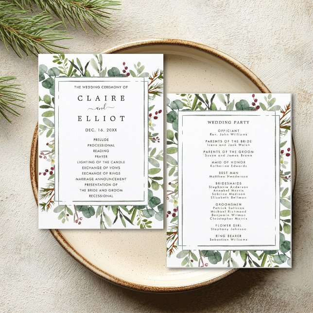 Botanical Greenery Christmas Holiday Wedding Green Programme (Front & Back)