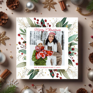 Botanical Greenery Christmas Photo Holiday Card