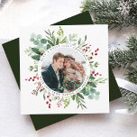 Botanical Greenery Christmas Photo Square Holiday Card<br><div class="desc">This Christmas | Holiday card features a photo surrounded by painted watercolor eucalyptus, green leaves, red berries, and pine branches on a white background. For more advanced customization of this design, please click the "customize further" link. Matching items are also available.</div>
