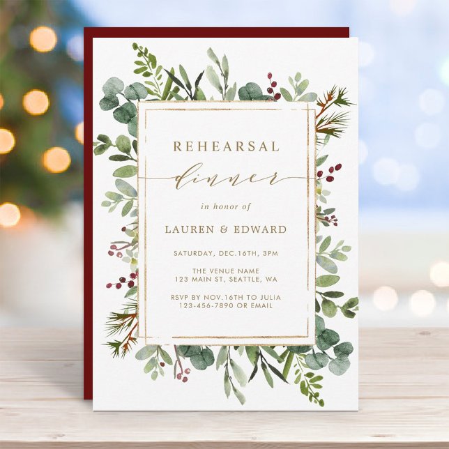 Botanical Greenery Christmas Rehearsal Dinner Invitation (Creator Uploaded)
