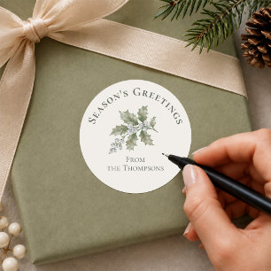Botanical Greenery Christmas Season's Greetings Classic Round Sticker