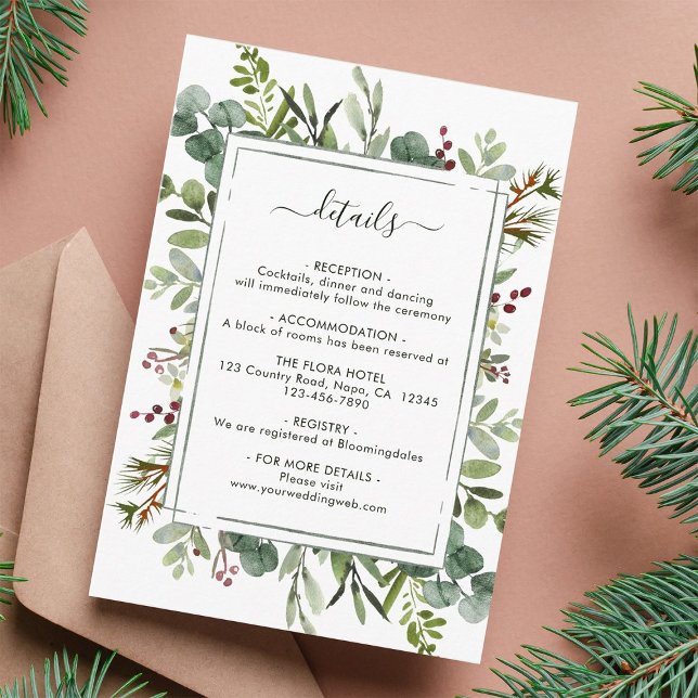 Botanical Greenery Christmas Wedding Details  Enclosure Card (Creator Uploaded)