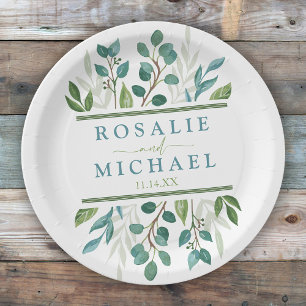 Botanical Greenery Custom Name  Paper Plate