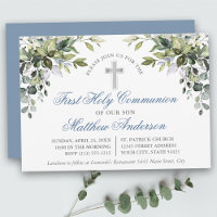 Botanical Greenery Dusty Blue First Communion