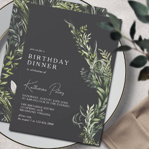 Botanical Greenery   Elegant Moody Birthday Dinner Invitation