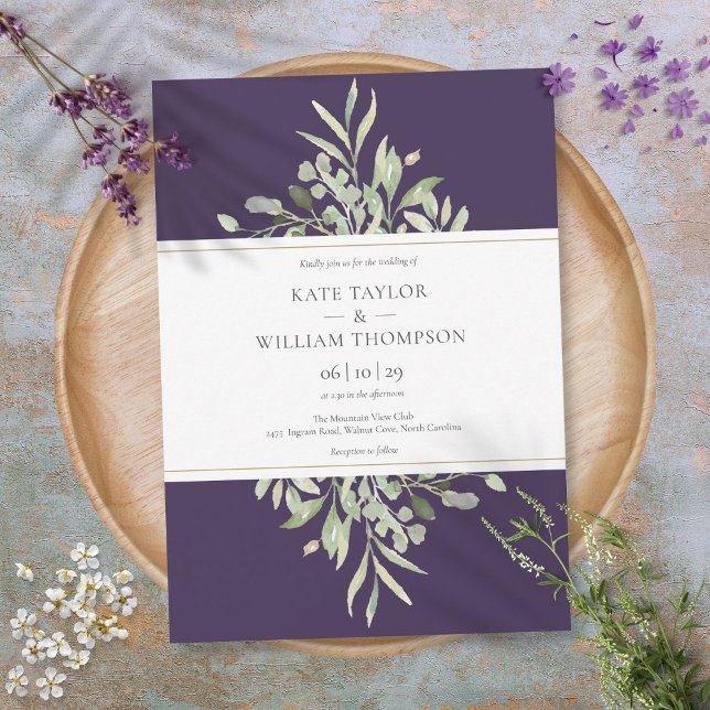 Botanical Greenery Elegant Purple Wedding Invitation (Botanical Greenery Elegant Purple Wedding Invitation)