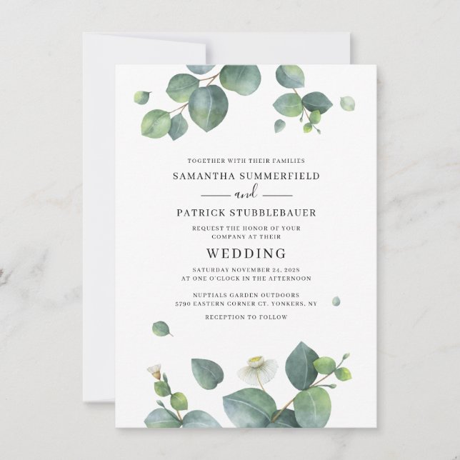 Botanical Greenery Eucalyptus Leaves Wedding Invitation (Front)