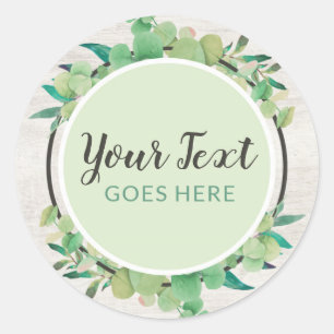 Botanical Greenery Eucalyptus & Rustic Wood Eco Classic Round Sticker
