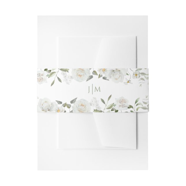 Botanical Greenery Floral Chic Wedding Monogram Invitation Belly Band (Front Example)
